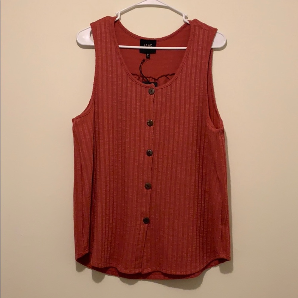 Salmon Red Button Down Knit Tank